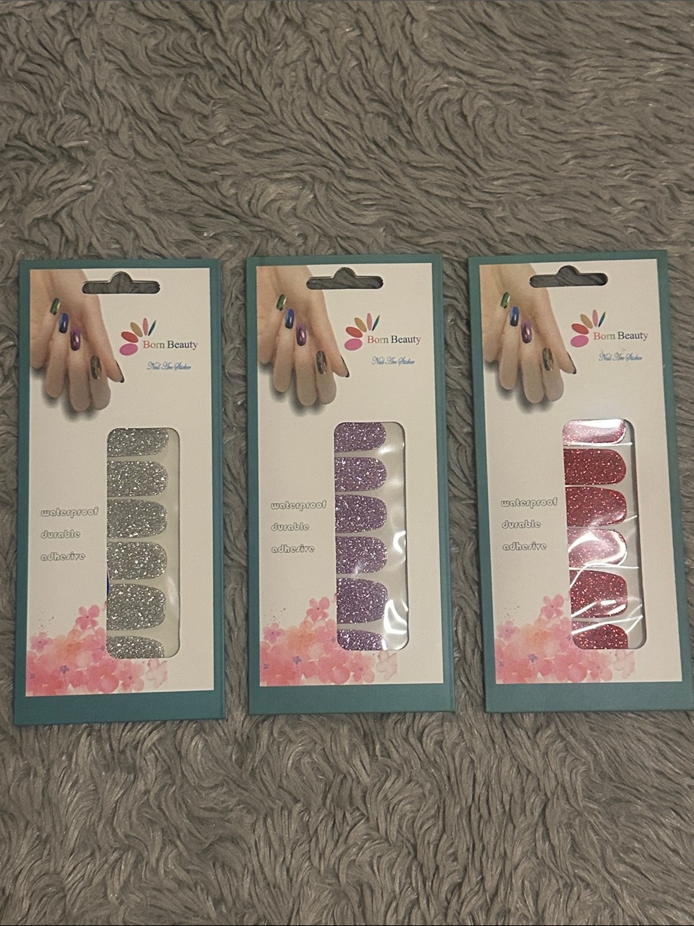 Glitter Nail Wraps - Silver, Purple, & Red